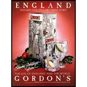 1988 Gordon's Gin Dickens Christmas Carol Design Gift Box Vintage Print Ad Art